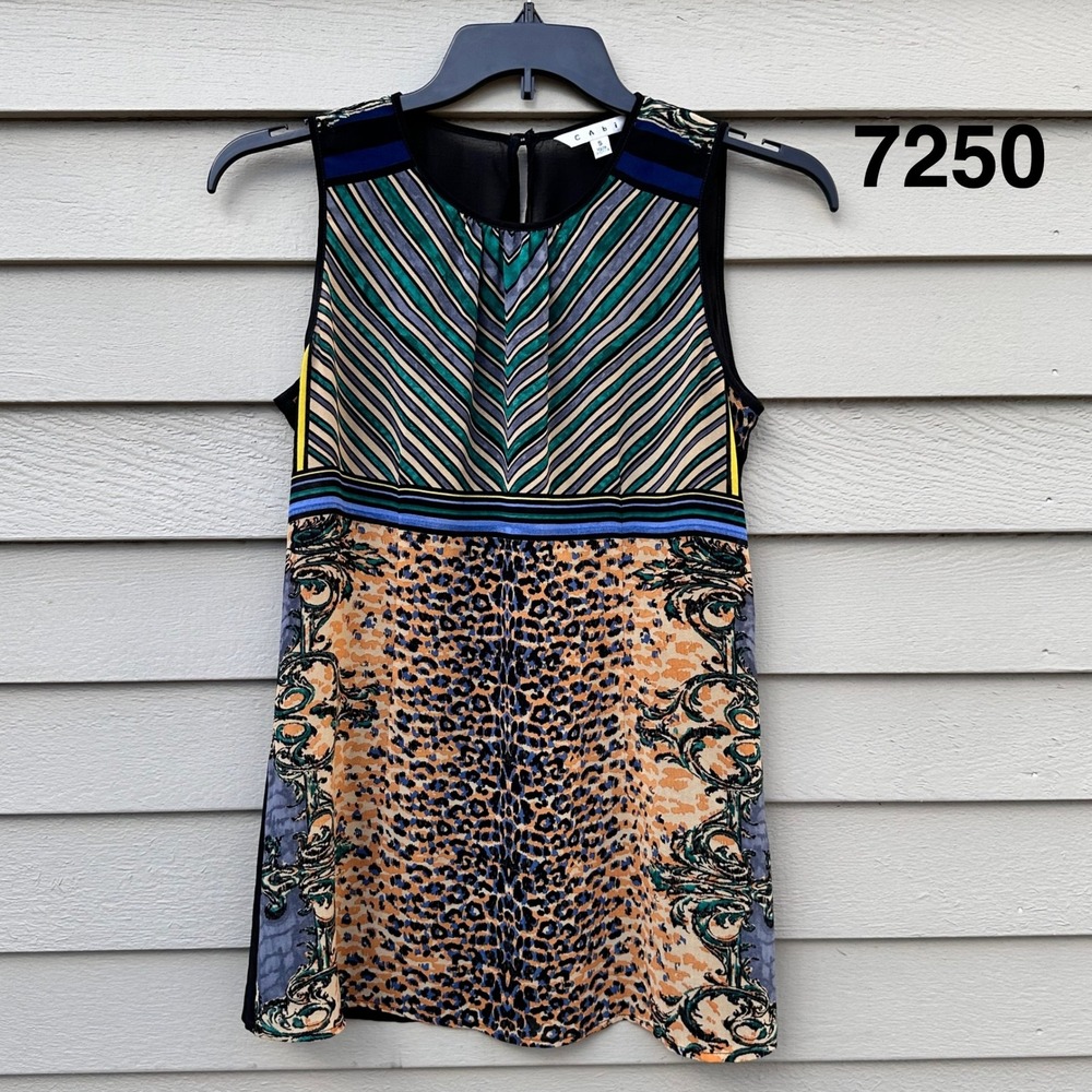 CAbi Buchanan Blouse Small Leopard Print Sheer Keyhole Back Top Style 565